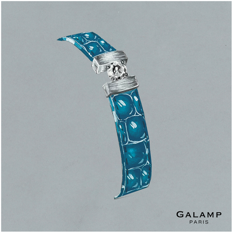 Collection Galamp Powell Galamp Powell Bracelet white Diamond 18k grey gold Caribbean blue alligator leather