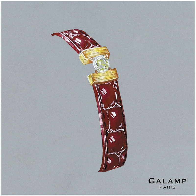 Pulsera Galamp Powell Diamond Fancy Intense Amarillo Oro amarillo 18K Piel de aligátor rojo